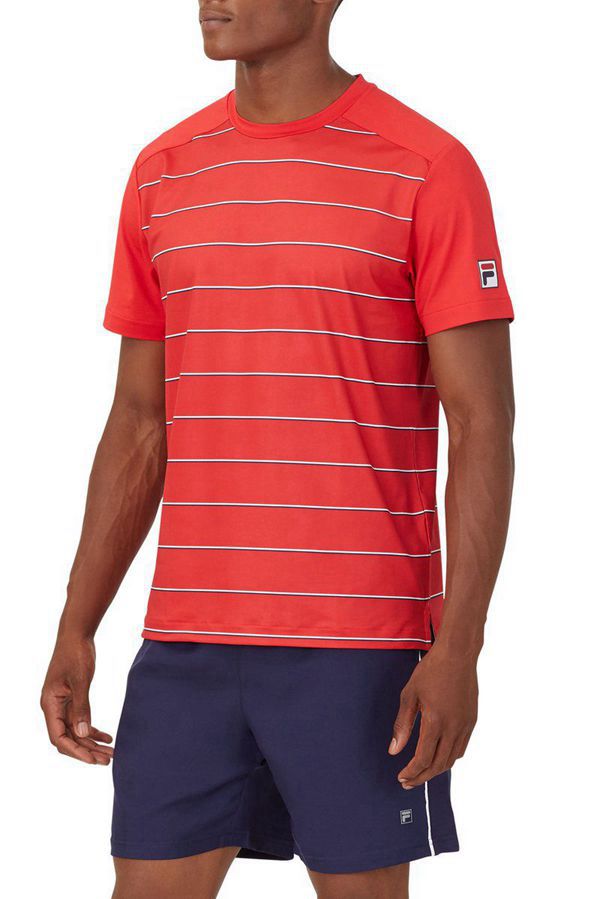 Tops Fila Homem Vermelhas/Vermelhas Listrada - Fila Heritage Stripe Crew Loja Online Portugal,CPLM-9